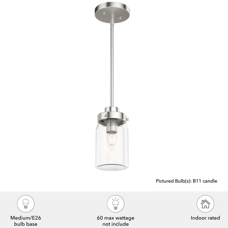 Hunter Devon Park 4.5 in. Pendant Ceiling Light with Clear Glass - Brushed Nickel, , hires