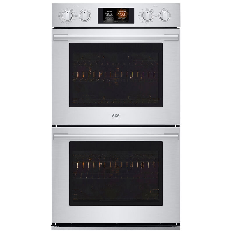 SKS 30 in. 9.4 cu. ft. Smart Top Control SteamElectric Double Wall Oven with True European Convection - Stainless Steel, , hires
