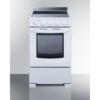 Summit White Pearl Series 20 in. 2.3 cu. ft. Oven Slide-In Electric Range with 4 Smoothtop Burners - White | REX2051WRT