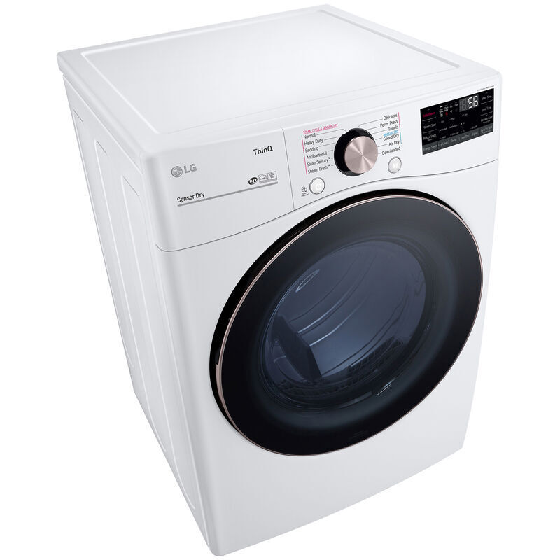LG 27 in. 7.4 cu. ft. Smart Stackable Round-Door Electric Dryer with Built-In Intelligence, Sensor Dry, Turbo Steam, Sanitize & Steam Cycle - White, White, hires