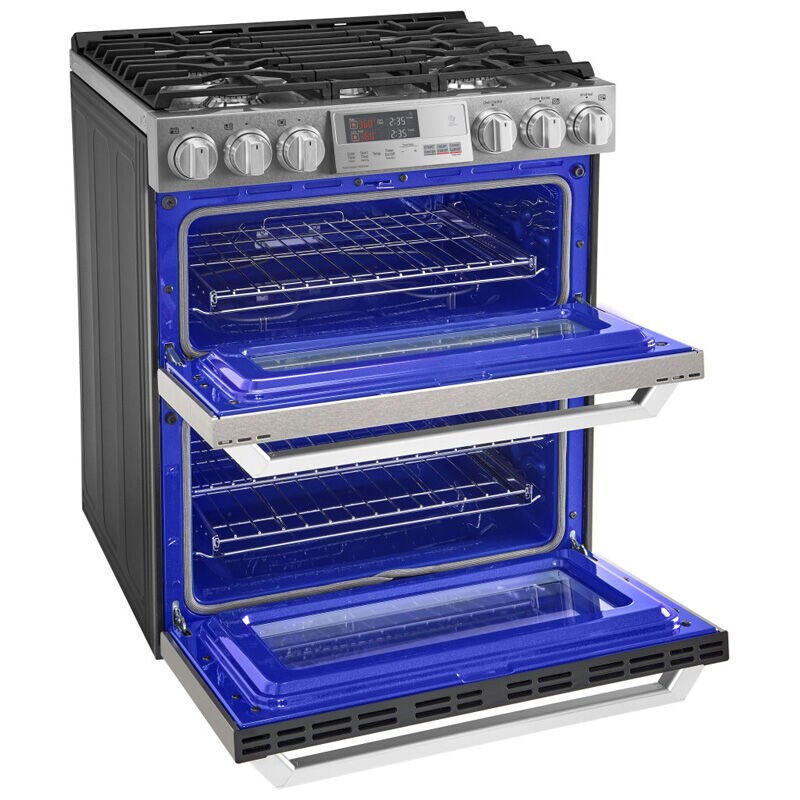 LG Signature Signature Series 30 in. 7.3 cu. ft. Smart True European Convection Double Oven Slide-In Dual Fuel Range with 4 Sealed Burners & Griddle - Stainless Steel, , hires
