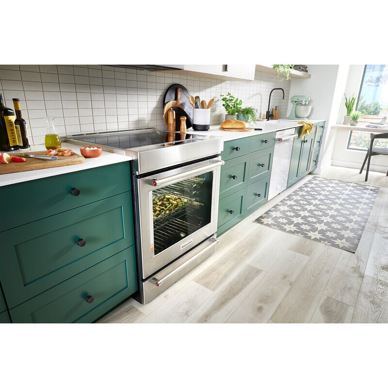 KitchenAid 30 in. 6.4 cu. ft. Air Fry True European Convection Steam Slide-In Electric Range with 4 Induction Burners - Stainless Steel, , hires