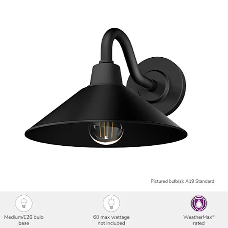 Hunter Skyflow Rustic Modern Metal Cone Outdoor Small Wall Light- Matte Black, , hires