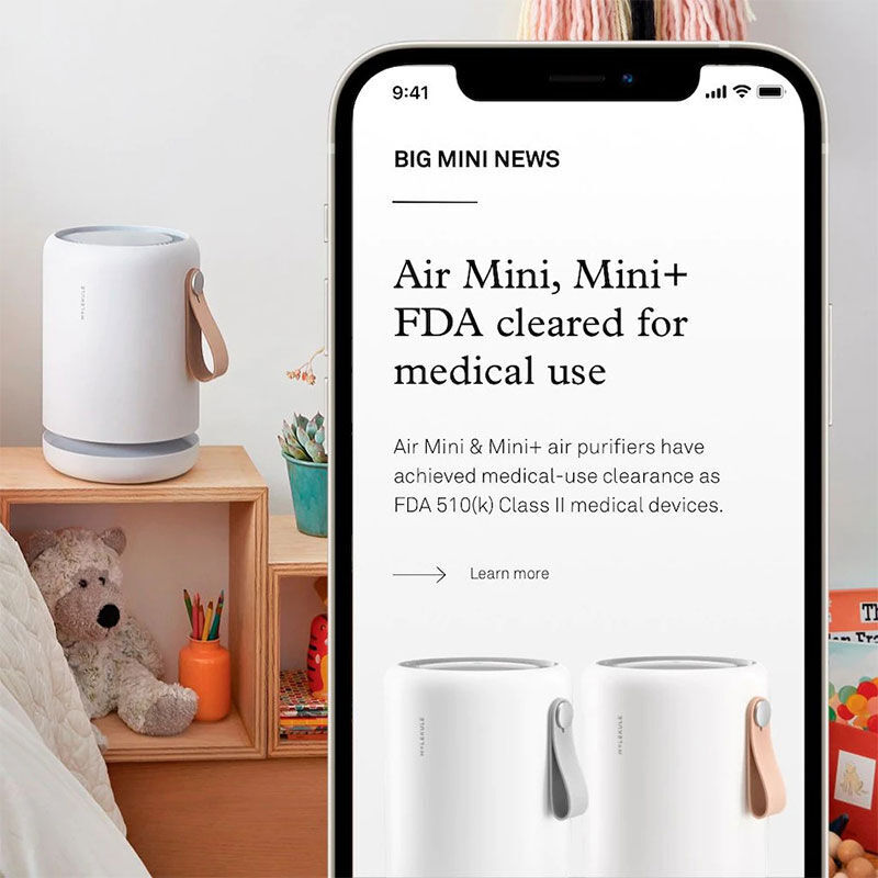 Molekule Air Mini FDA Cleared Smart Air Purifier w Vegan Leather Handle 250 Sq. Ft. Coverage White