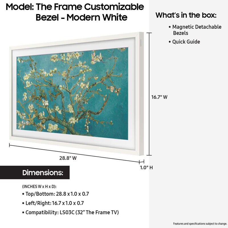 Samsung 32" The Frame Customizable Bezel Compatible with Samsung 2021-2024 The Frame TVs - White, , hires