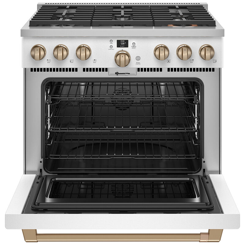 Cafe 36 in. 5.8 cu. ft. Smart Oven Freestanding Dual Fuel Range with 6 Sealed Burners - Matte White, Matte White, hires