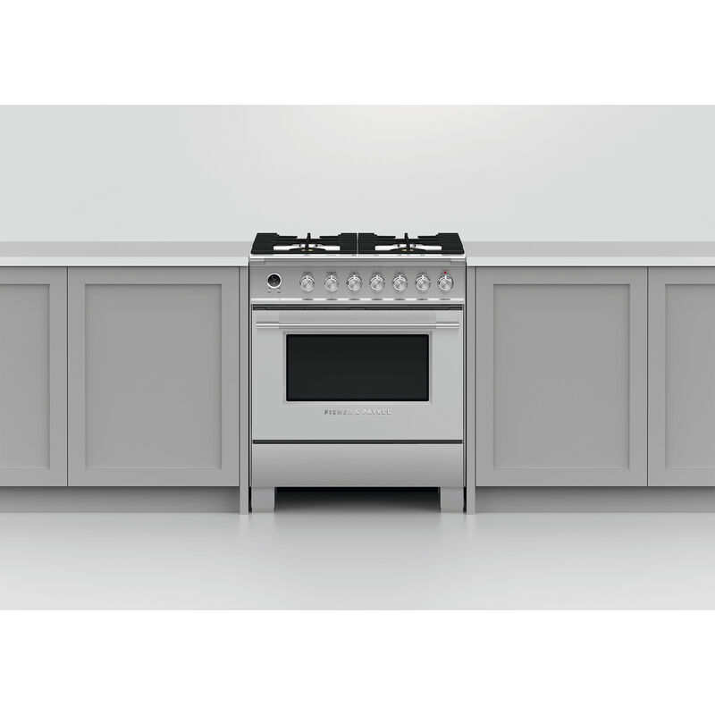 Fisher & Paykel Series 9 Classic 30 in. 3.5 cu. ft. True European Convection Dual Fuel Range with 4 Sealed Burners - Stainless Steel, , hires