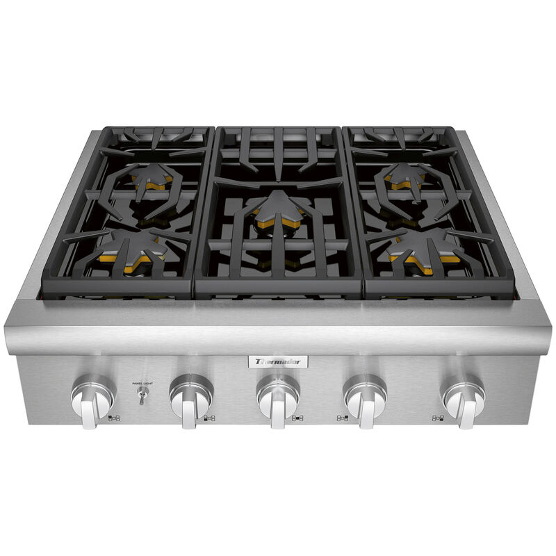 Thermador Professional Series 30 in. 5-Burner Natural Gas Rangetop with Simmer Burner & Power Burner - Stainless Steel, , hires