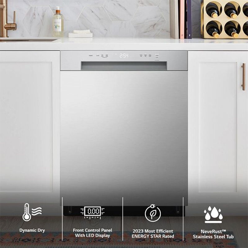 LG 24 in. Built In Dishwasher with Front Control 52 dBA Sound Level 15 Place Settings 5 Wash Cycles Stainless Steel Look
