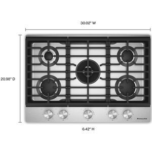 KitchenAid 30 in. 5-Burner Natural Gas Cooktop with Griddle, Simmer Burner & Power Burner - Stainless Steel, , hires