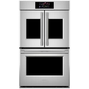 Monogram Statement Series 30" 10.0 Cu. Ft. Electric Smart Double French Door Wall Oven with True European Convection & Self Clean - Stainless Steel, , hires