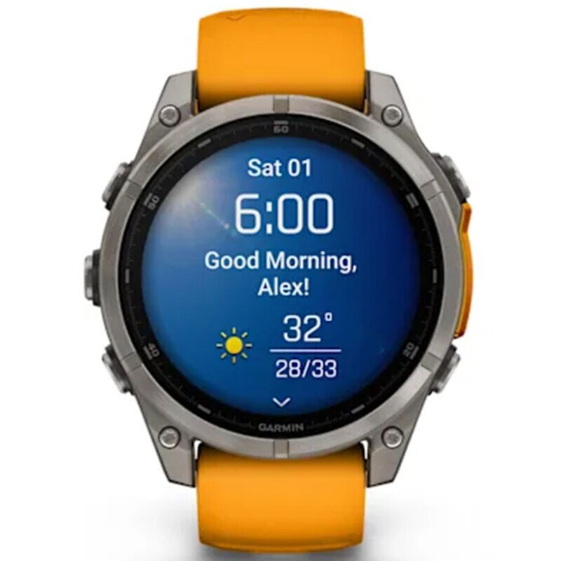 Garmin f nix 8 47 mm, AMOLED Smart Watch - Sapphire, Titanium with Spark Orange/Graphite Silicone Band, , hires