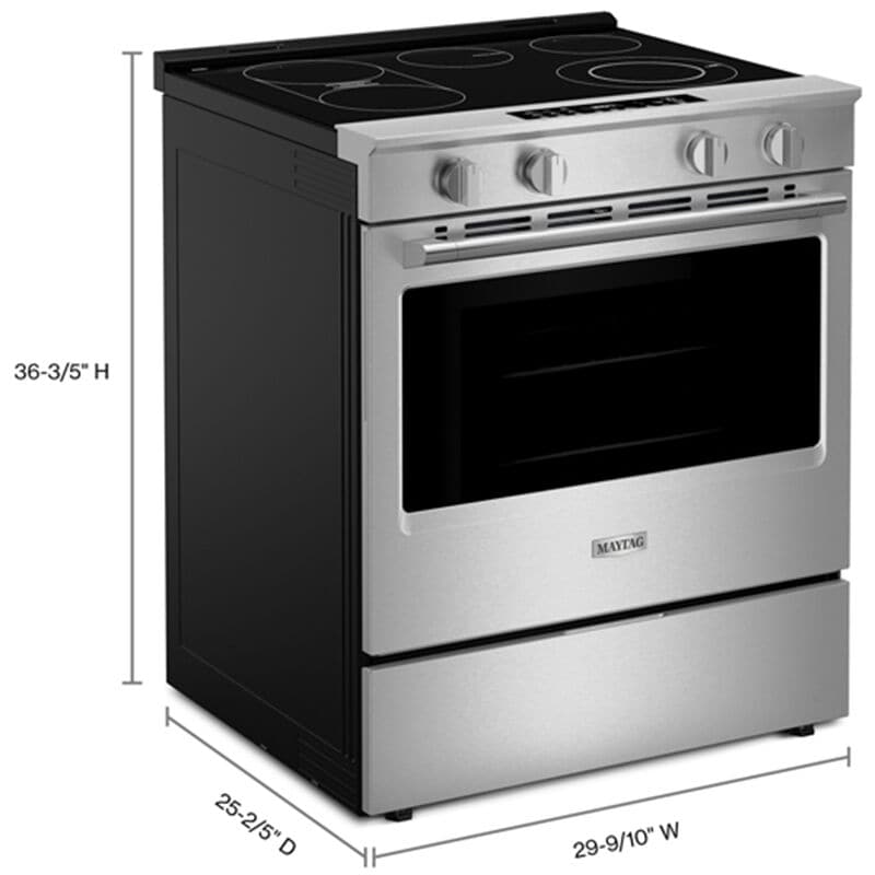 Maytag 30 in. 5.3 cu. ft. Smart Air-Fry Standard Convection Slide-In Electric Range with Radiant Burners, Reversible Grill & Griddle - Fingerprint Resistant Stainless Steel, , hires