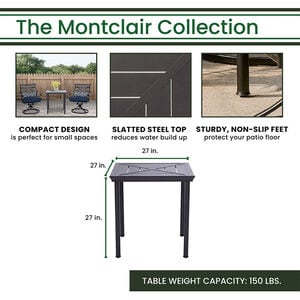 Hanover Montclair 3-Piece Bistro Dining Set with 2 Swivel Rockers and a 27" Square Table - Navy/Brown, , hires