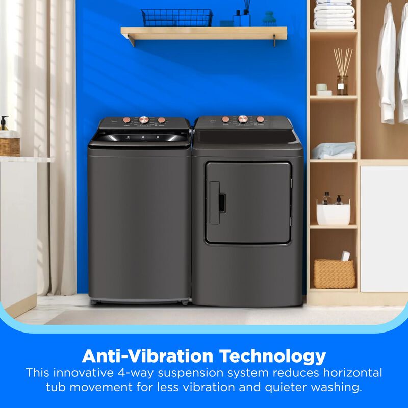 Midea 26 in. 4.1 cu. ft. Top Load Washer with Power Wave 360 Agitator - Metallic Gray, Black, hires