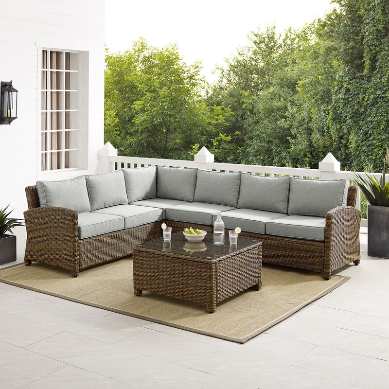 Crosley Bradenton 5 Piece Wicker Outdoor Sectional - Gray, , hires