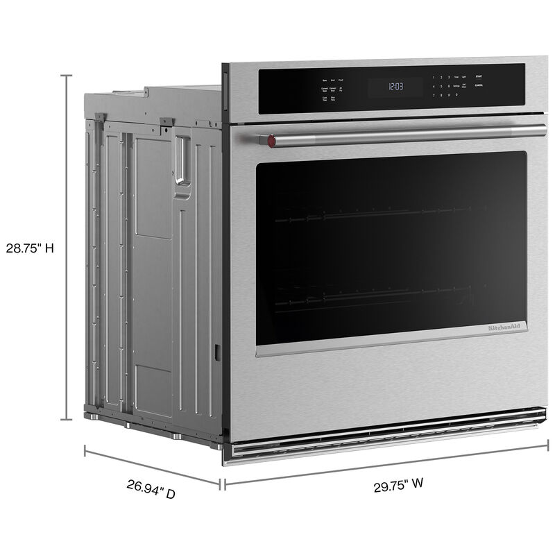 KitchenAid 30 in. 5.0 cu. ft. Electric Single Wall Oven with True European Convection - Stainless Steel with PrintShield Finish, , hires