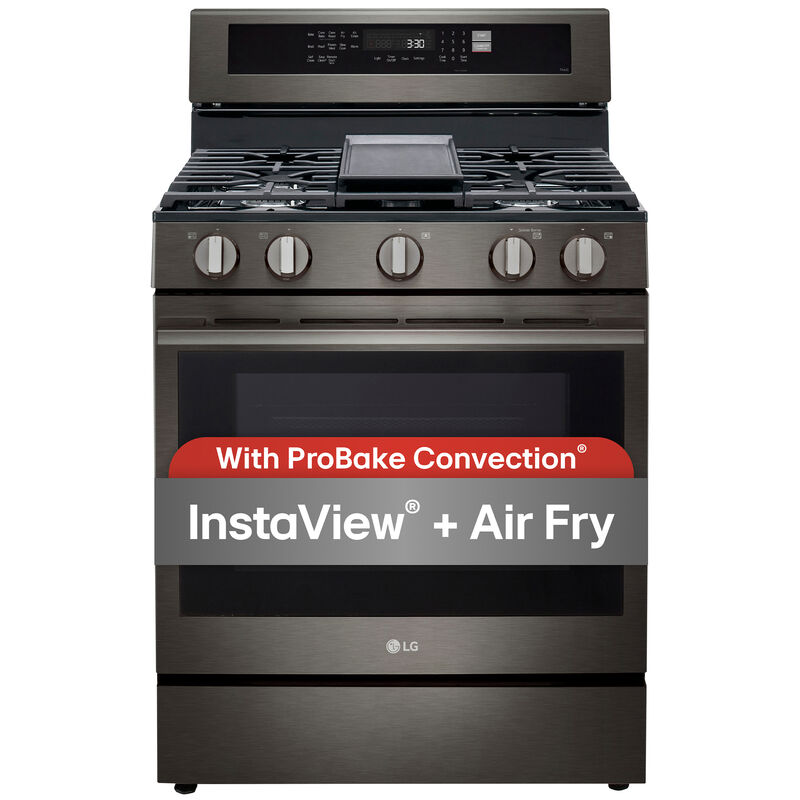 LG 30 in. 6.3 cu. ft. Smart Air-Fry True European Convection Gas Range with 5 Sealed Burners & Griddle - PrintProof Black Stainless Steel, , hires