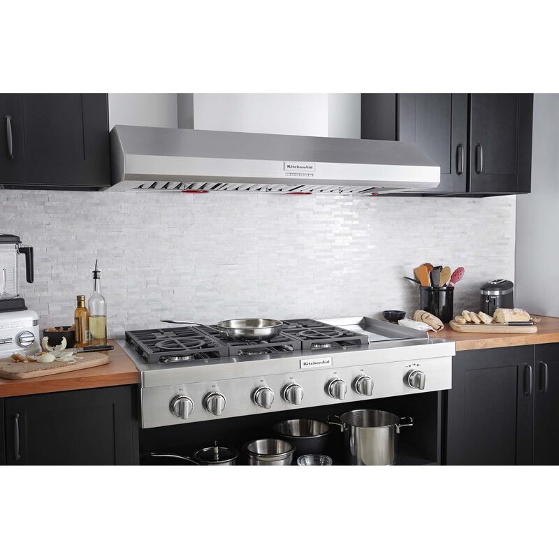 KitchenAid 48 in. 6-Burner Natural Gas Rangetop with Griddle, Simmer Burner & Power Burner - Stainless Steel, , hires