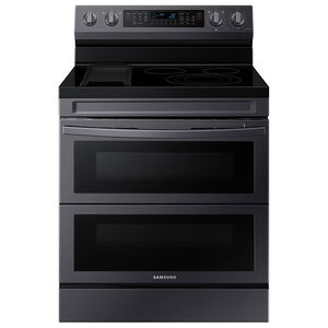 Samsung 30 in. 6.3 cu. ft. Smart Air Fry Standard Convection Double Oven Electric Range with Radiant Burners & Griddle - Black Stainless, Black Stainless, hires