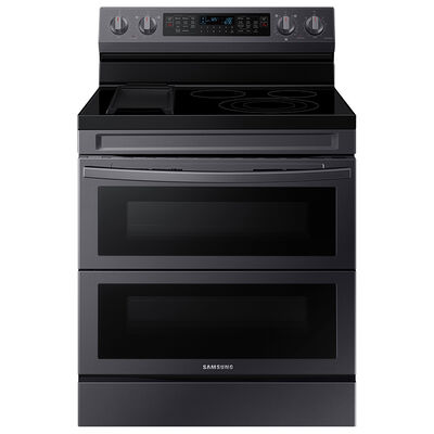 Samsung 30 in. 6.3 cu. ft. Smart Air Fry Convection Double Oven Freestanding Electric Range with 5 Radiant Burners & Griddle - Black Stainless | NE63A6751SG
