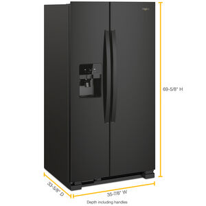 Whirlpool 36 in. 24.5 cu. ft. Side by Side Refrigerator with Ice & Water Dispenser - Black, Black, hires