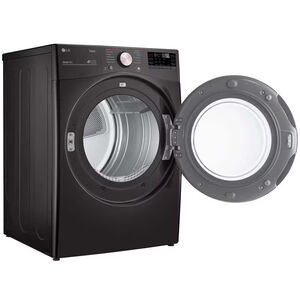 LG 27 in. 7.4 cu. ft. Smart Stackable Round-Door Gas Dryer with Built-In Intelligence, Sensor Dry, Turbo Steam, Sanitize & Steam Cycle - Black Steel, Black Steel, hires