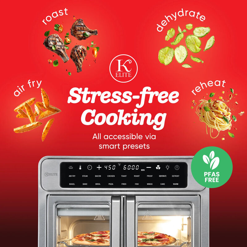 Kitchen Elite 16 Quart French Door Air Fryer Oven Countertop Convection Cooker with LED Display - Stainless Steel, , hires