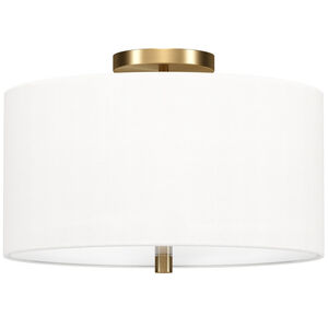 Hudson & Canal Ellis 16 in. Flush Mount Ceiling Light with White Fabric Shade - Brass, , hires