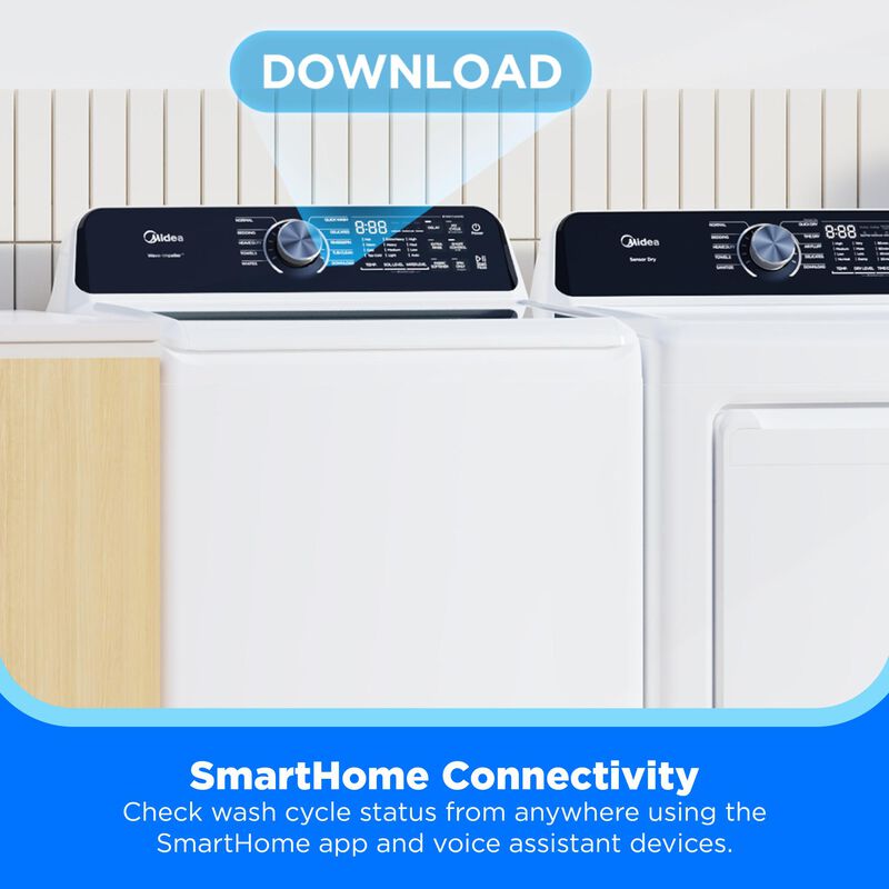 Midea 27 in. 4.5 cu. ft. Smart Top Load Washer - White, , hires