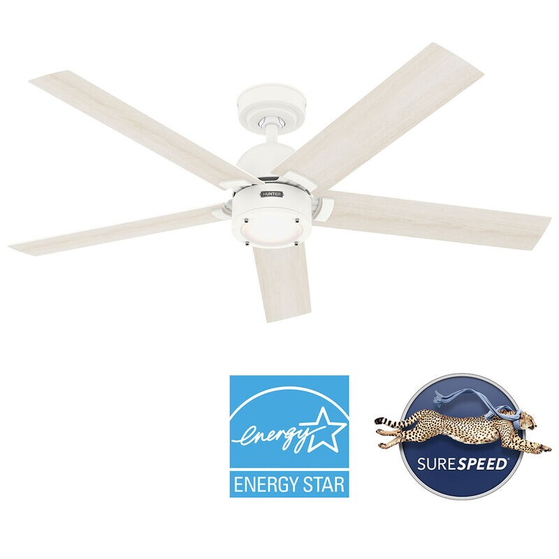 Hunter 52 in. Erling Energy Star Ceiling Fan with LED Light Kit & Handheld Remote - Fresh White, Fresh White, hires