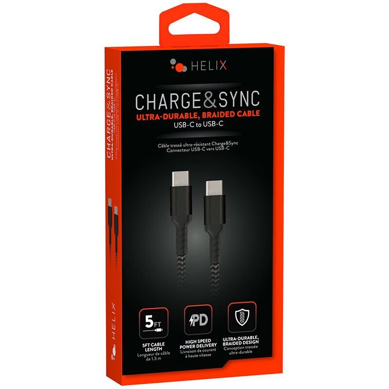 Helix USB-C to USB-C 5ft Cable - Black, Black, hires