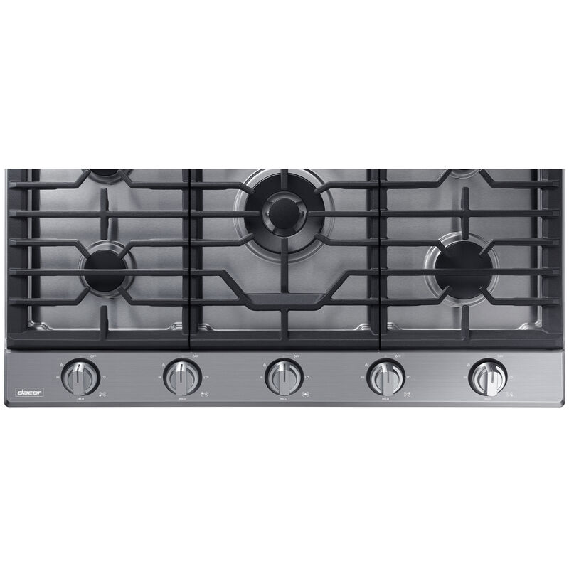 Dacor Transitional 36 in. 5-Burner Smart Natural Gas Cooktop with Griddle, Simmer Burner & Power Burner - Silver Stainless, , hires