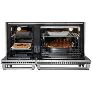 Wolf 48 in. 6.9 cu. ft. Standard Convection Double Oven Gas Range with 4 Sealed Burners, Grill & Griddle - Stainless Steel, , hires