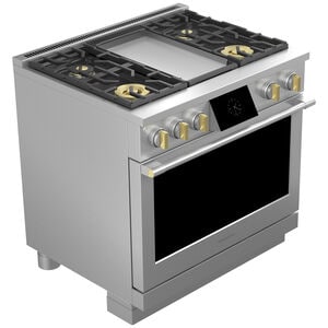 Monogram Statement Series 36 in. 5.7 cu. ft. Smart Air Fry True European Convection Dual Fuel Range with 4 Sealed Burners & Griddle - Stainless Steel, , hires