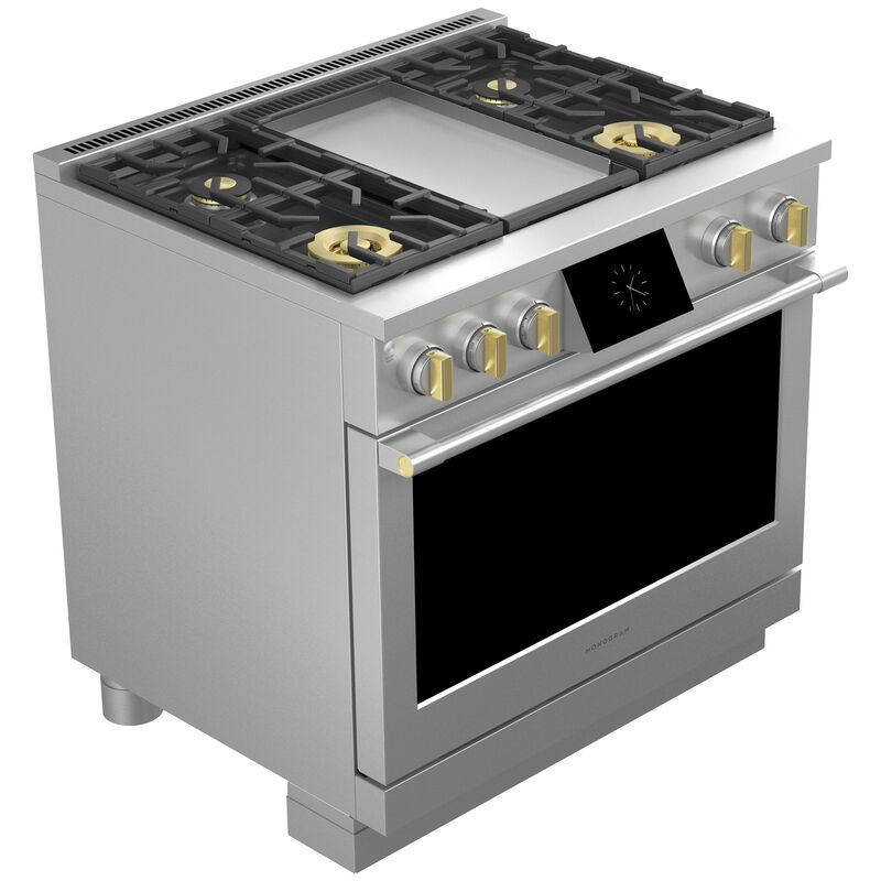 Monogram Statement Series 36 in. 5.7 cu. ft. Smart Air Fry True European Convection Dual Fuel Range with 4 Sealed Burners & Griddle - Stainless Steel, , hires