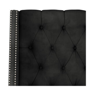 Skyline California King Nail Button Tufted Wingback Bed in Velvet - Black, Black, hires