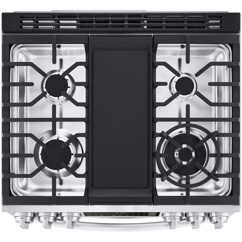 LG 30 in. 6.9 cu. ft. Smart Air Fry True European Convection Double Oven Slide-In Gas Range with 5 Sealed Burners & Griddle - PrintProof Stainless Steel, PrintProof Stainless Steel, hires
