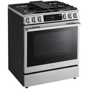 LG 30 in. 6.3 cu. ft. Smart Air-Fry True European Convection Slide-In Gas Range with 5 Sealed Burners & Griddle - PrintProof Stainless Steel, , hires