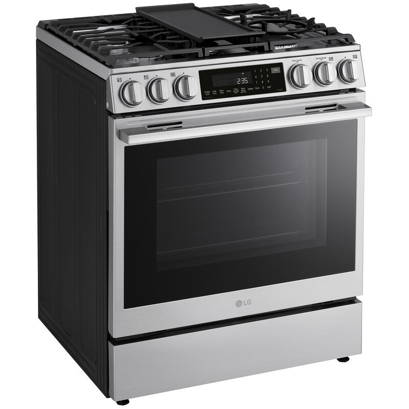 LG 30 in. 6.3 cu. ft. Smart Air-Fry True European Convection Slide-In Gas Range with 5 Sealed Burners & Griddle - PrintProof Stainless Steel, , hires