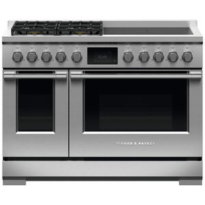 Fisher & Paykel Series 11 Professional 48 in. 6.9 cu. ft. Smart Convection Double Oven Freestanding Dual Fuel Range with 4 Sealed Burners & 4 Induction Zones - Stainless Steel, , hires