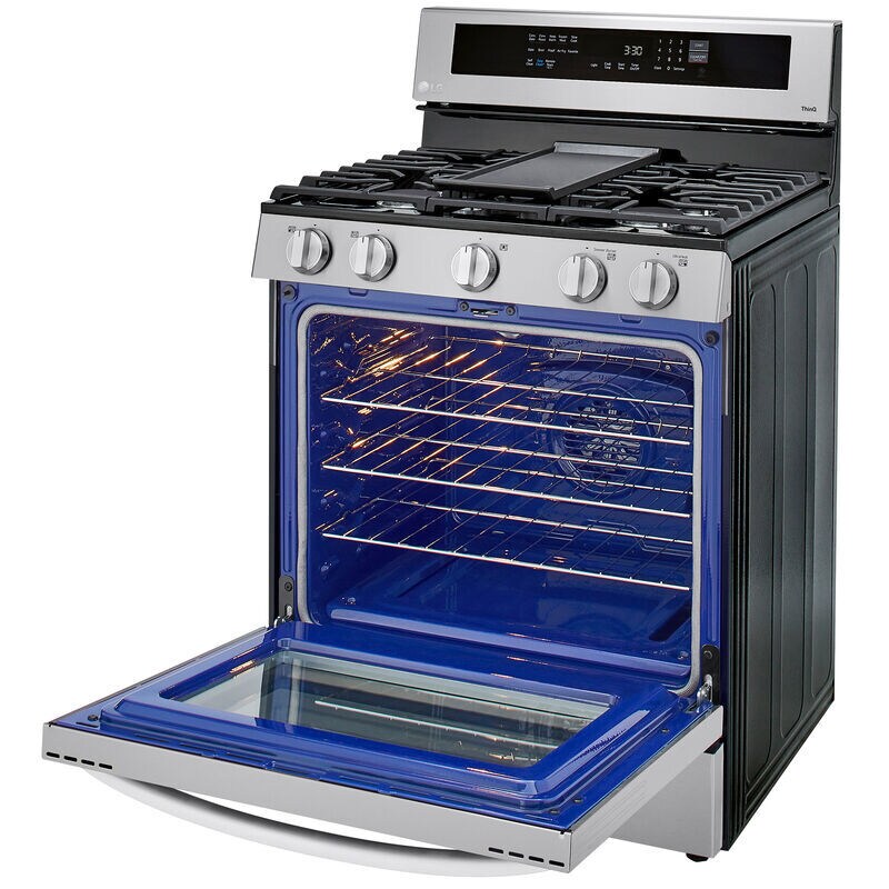 LG InstaView 30 in. 5.8 cu. ft. Smart Air Fry True European Convection Gas Range with 5 Sealed Burners & Griddle - Stainless Steel, Stainless Steel, hires