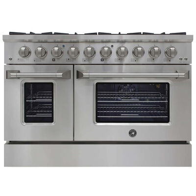 Brama 48 in. 6.7 cu. ft. Convection Double Oven Freestanding Natural Gas Dual Fuel Range with 8 Sealed Burners & Grill - Stainless Steel | BR4801SSDF
