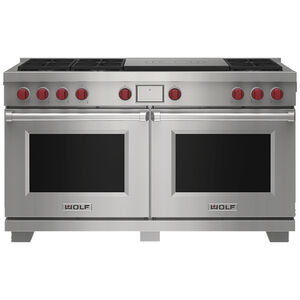 Wolf 60 in. 9.6 cu. ft. Smart Convection Double Oven Freestanding LP Dual Fuel Range with 6 Sealed Burners - Stainless Steel, , hires