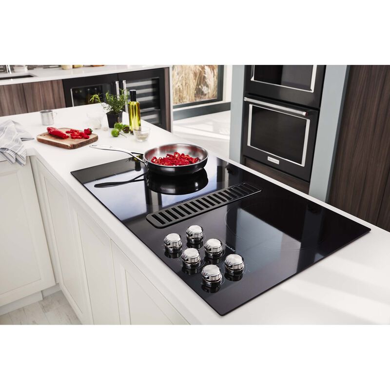KitchenAid 36 in. 5-Burner Electric Cooktop with Downdraft, Simmer Burner & Power Burner - Black, , hires
