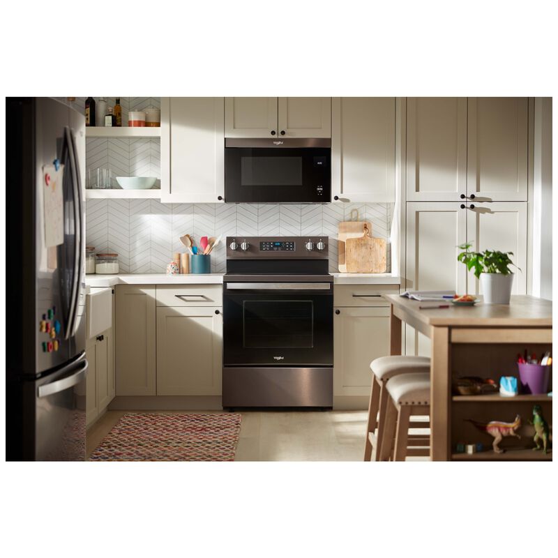 Whirlpool 30 in. 1.1 cu. ft. 1000W Over-the-Range Microwave with 300 CFM & Sensor Cooking - Black Stainless, , hires