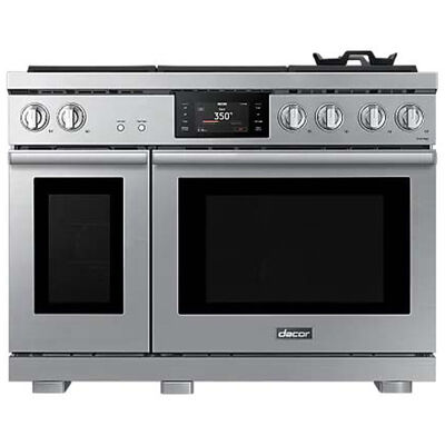 Dacor 48 in. 7.7 cu. ft Smart Air Fry Convection Double Oven Freestanding Gas Range with 6 Sealed Burners - Silver Stainless | DOP48T960GS