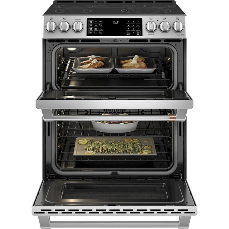 Cafe 30 in. 6.7 cu. ft. Smart Air Fry True European Convection Double Oven Slide-In Electric Range with Smoothtop Burners - Stainless Steel, Stainless Steel, hires