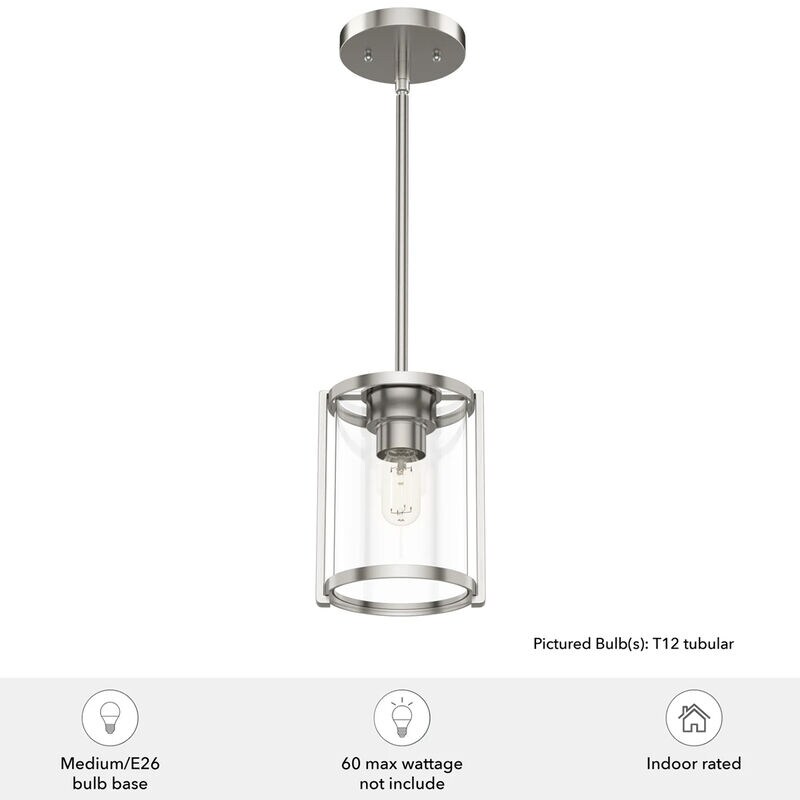 Hunter Astwood 6.25 in. Mini Pendant with Clear Glass - Brushed Nickel, , hires