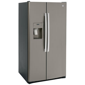 GE 36 in. 25.3 cu. ft. Side by Side Refrigerator with Ice & Water Dispenser - Fingerprint Resistant Slate, Slate, hires